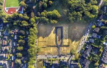 Aerial view, construction area Schäferstraße corner Am Stadtgarten for a residential quarter in the