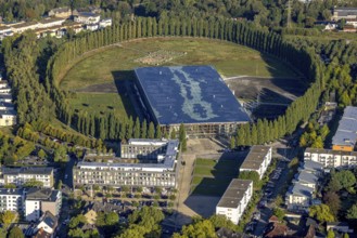 Aerial view, Mont-Cenis Academy with tree circle in the Sodingen district of Herne, Ruhr area,