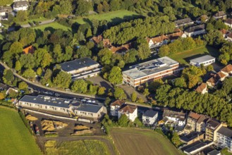 Aerial view, Sodingen secondary school and construction site with new building of a day care centre