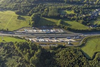 Aerial view, Lusebrink rest area and Holthauser Bruch rest area on the A42 motorway in the