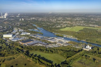 Aerial view, Friedrich der Große industrial estate on the Herne Sea and marina on the Rhine-Herne