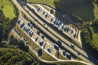 Aerial view, Lusebrink rest area and Holthauser Bruch rest area on the A42 motorway in the