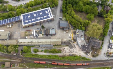 Aerial photo, former Heitkamp villa, construction site and new building for flats on