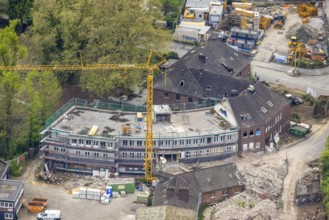 Aerial view, former Heitkamp villa, construction site and new building for flats on Langkampstraße,