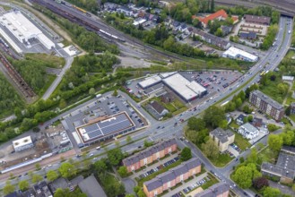 Aerial view, commercial area Dorstener Straße, local supply centre, Wanne-Süd, Herne, Ruhr area,