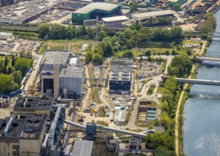 Aerial view, STEAG combined heat and power plant Herne, construction site new gas and steam power