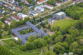 Aerial view, Otto-cock-Gymnasium with construction site indoor swimming pool, Sodingen, Herne, Ruhr