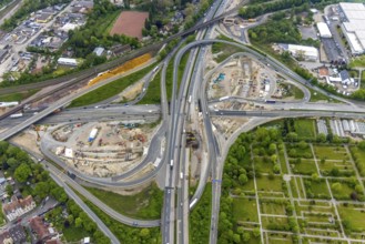 Aerial view, construction site due to A43 extension, motorway junction Herne, motorway A42,