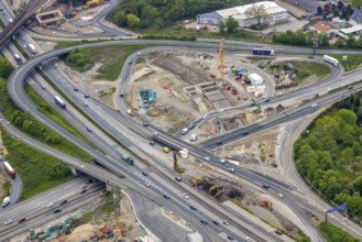 Aerial view, construction site due to A43 extension, motorway junction Herne, motorway A42,