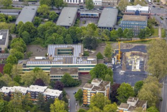 Aerial photo, construction site at Pestalozzi-Gymnasium, Baukau, Herne, Ruhr area, North