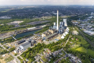 Aerial view, STEAG combined heat and power plant Herne, construction site new gas and steam power