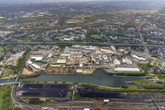 Aerial view, harbour area and Rhine-Herne Canal, Unser Fritz, Herne, Ruhr area, North