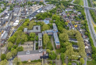 Aerial view, Quartier Shamrockpark of the former RAG AG, Shamrockring, Herne-Mitte, Herne, Ruhr