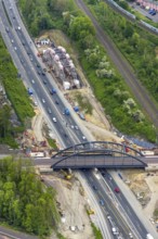 Aerial view, construction site for new railway bridge over the A43 motorway, 2nd bridge on the