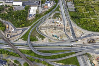 Aerial view, construction site due to A43 expansion, motorway junction Herne, motorway A42,