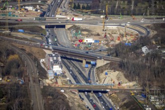 Aerial view, Herne motorway junction with new Baukau tunnel from the A43 to the A42, Baukau-West,