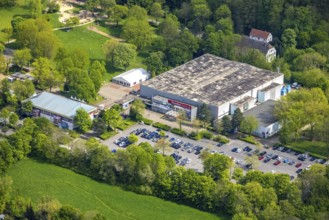 Aerial view, Hannibal Arena Herne im Revierpark Gysenberg, Herne ice rink, Börnig, Herne, Ruhr