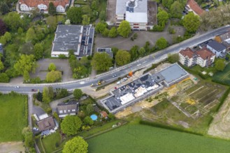 Aerial view, construction site at Castroper Straße at the housing estate Gartenstadt Teutoburgia,