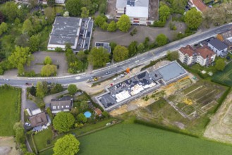 Aerial view, construction site at Castroper Straße at the housing estate Gartenstadt Teutoburgia,