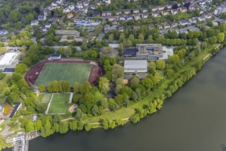 Aerial view, sports and leisure centre Bleichstein, Friedrich-Harkort-Schule, Herdecke, Ruhr area,