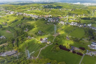 Aerial view, new power line Ender Mark, Ahlenberg, Herdecke, Ruhr area, North Rhine-Westphalia,