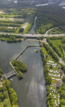 Aerial photograph, Stiftsmühle dam and power station, city boundary between Herdecke and Hagen,