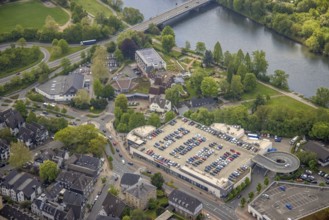 Aerial view, Mühlencenter, Ringhotel Zweibrücker Hof, river Ruhr, Herdecke, Ruhr area, North