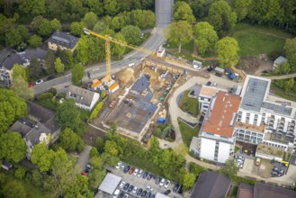 Aerial view, construction site and new construction at the retirement home GVS Herdecke, The View,