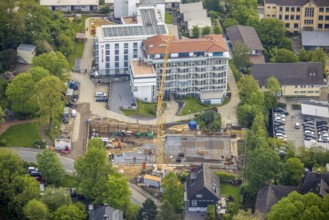 Aerial view, construction site and new construction at the retirement home GVS Herdecke, The View,