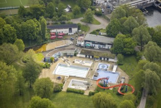 Aerial view, outdoor swimming pool Herdecke, Herdecke, Ruhr area, North Rhine-Westphalia, Germany,