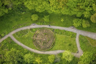 Aerial view, herb garden and labyrinth at the community hospital Herdecke, Westende, Herdecke, Ruhr