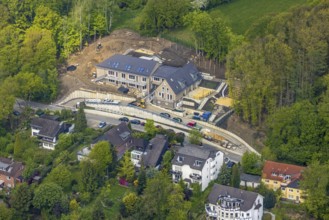 Aerial view, construction site and new building Waldorfkindergarten am Bergweg, Westende, Herdecke,
