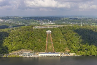Aerial view, RWE pumped storage power station at Hengsteysee, Köpchenwerk, storage basin, Herdecke,
