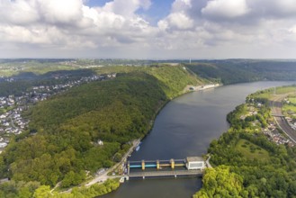 Aerial photo, run-of-river power station Hengstey, Hengsteysee, Boele, Hagen, Ruhr area, North