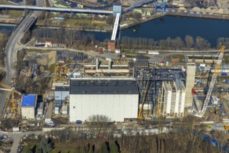 Aerial photo, STEAG combined heat and power plant Herne on the Rhine-Herne Canal, construction site