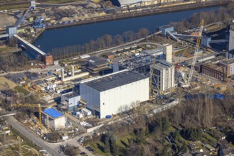 Aerial photo, STEAG combined heat and power plant Herne on the Rhine-Herne Canal, construction site