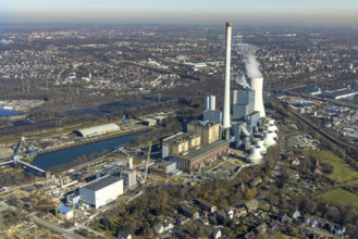 Aerial photo, STEAG combined heat and power plant Herne on the Rhine-Herne Canal, construction site