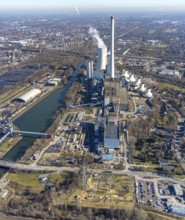 Aerial photo, STEAG combined heat and power plant Herne on the Rhine-Herne Canal, construction site
