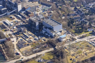 Aerial photo, STEAG combined heat and power plant Herne on the Rhine-Herne Canal, construction site