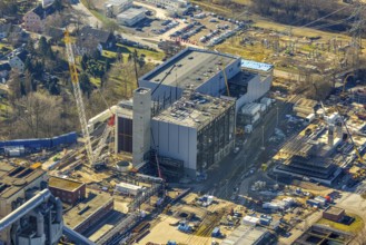 Aerial photo, STEAG combined heat and power plant Herne on the Rhine-Herne Canal, construction site
