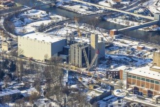 Aerial view, construction site STEAG construction project gas-fired power plant and steam power