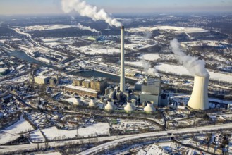 Aerial view, STEAG cogeneration plant Herne with construction site construction project gas-fired
