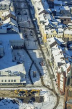Aerial view, Bahnhofstraße and St. Bonifatius Catholic Church, Herne-Mitte, Herne, Ruhr area, North