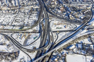 Aerial view, motorway junction Herne, A42 and A43, construction site A43 extension, Baukau, Herne,