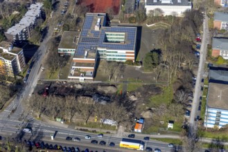 Aerial photo, Pestalozzi-Gymnasium Herne, construction site Cranger Straße, Baukau, Herne, Ruhr