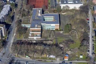 Aerial photo, Pestalozzi-Gymnasium Herne, construction site Cranger Straße, Baukau, Herne, Ruhr