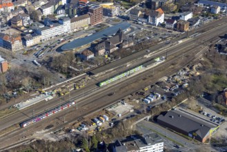 Aerial view, Herne main station, futuristic bus station, Baukau, Herne, Ruhr area, North