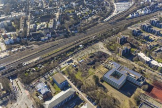 Aerial view, Herne main station, Baukau, Herne, Ruhr area, North Rhine-Westphalia, Germany, railway