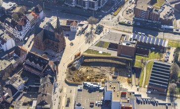Aerial view, new construction Europagarten, Europaplatz, Kreuzkirche, LWL-Museum für Archäologie,