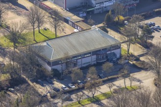 Aerial photo, current vaccination centre in the sports hall in Revierpark Gysenberg, Börnig, Herne,
